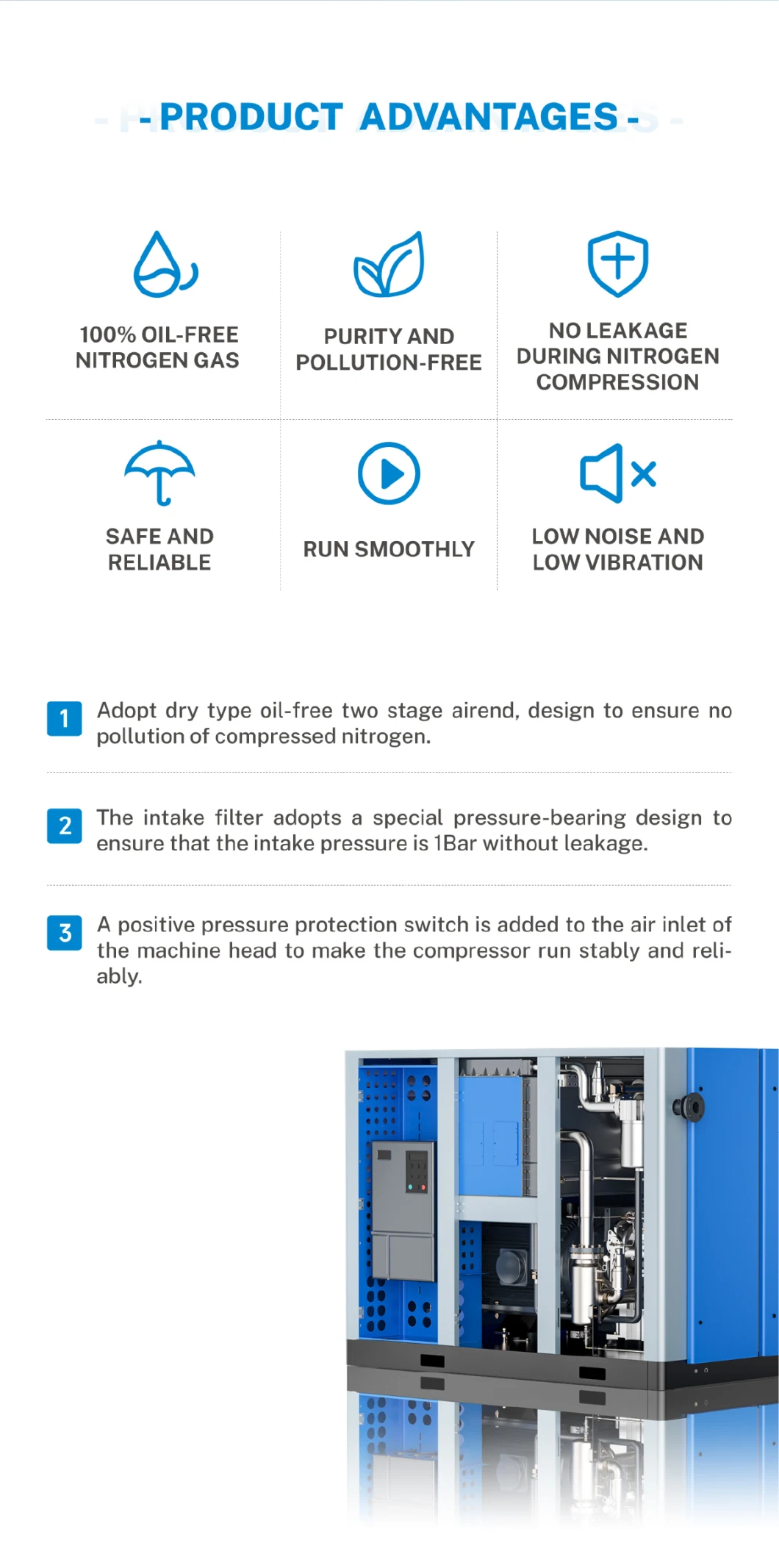 10 Bar Suitable for Electronics Manufacturing Custom Nitrogen Air Compressor